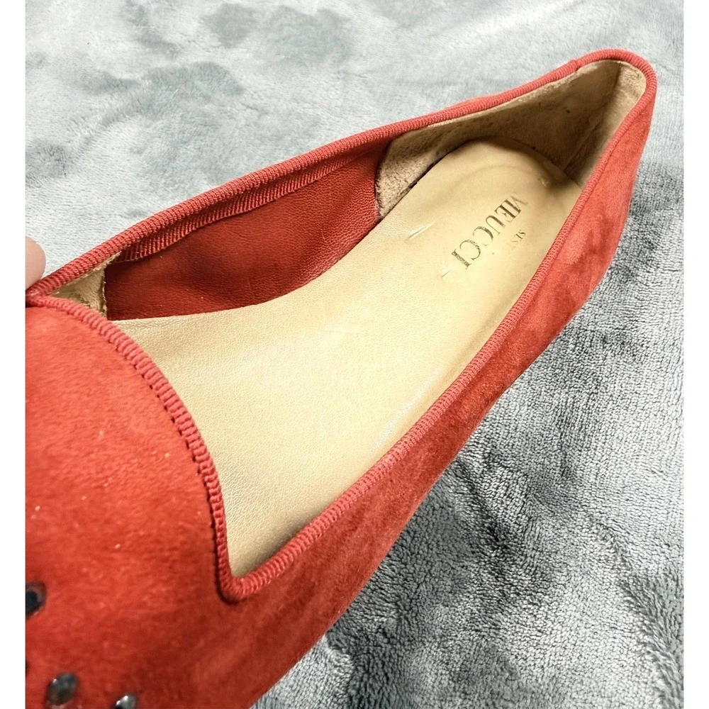Sesto‎ Meucci Shoes Womens Size 9.5 Red Suede Rhinestone Flats Slip On Italy